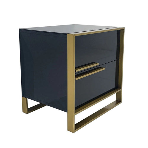 Boko Nightstand | 2 Drawers w Luxe Gold Metal Handles | 20" | Black