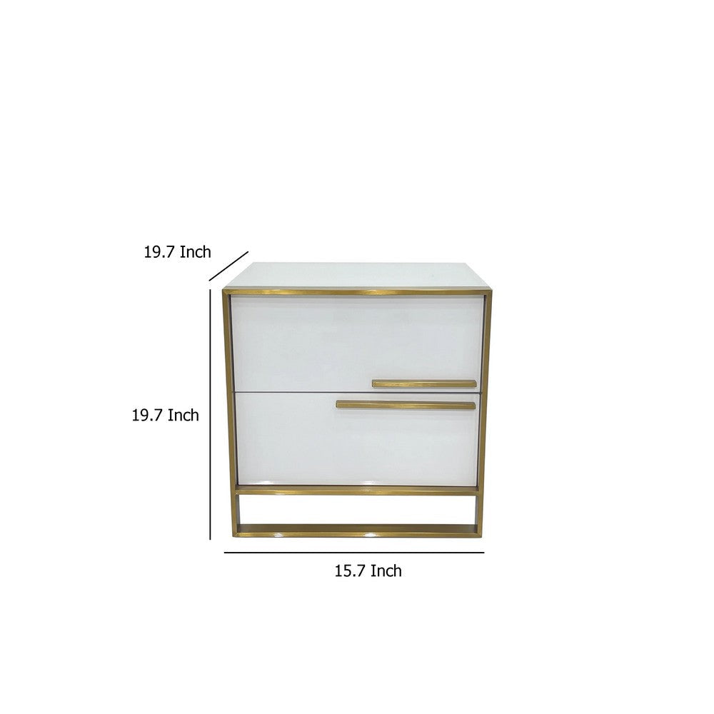 Boko Nightstand | 2 Drawers w Modern Gold Metal Handles | 20’’ White BM334695