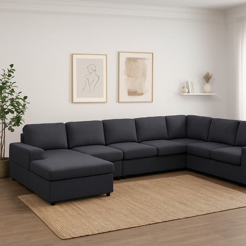 Fenie Modular Sectional Sofa | Reversible Chaise | Dark Gray | 147"