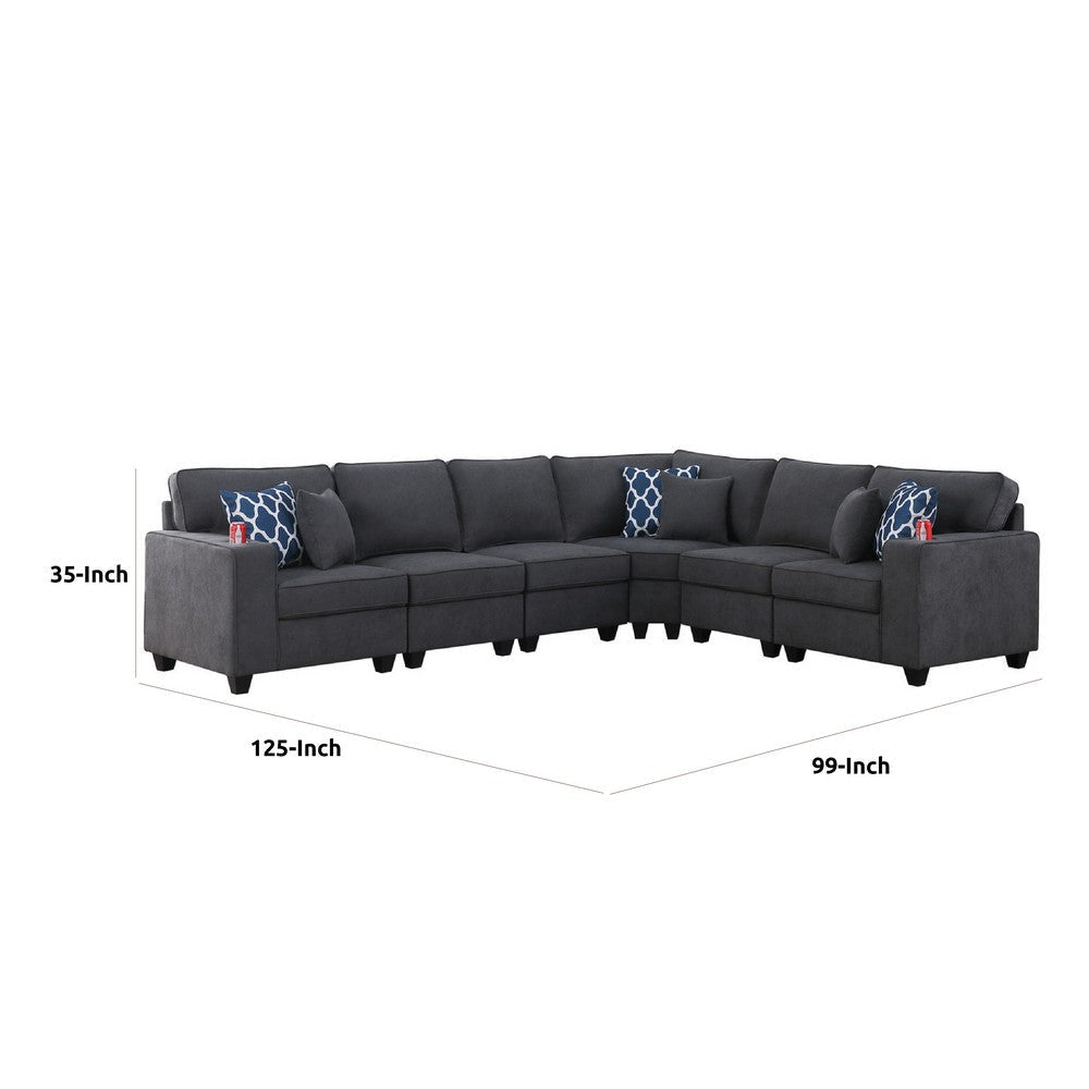 Nid L Shaped Sectional Sofa | Cupholder | Stone Gray Woven | 125’’ BM334739