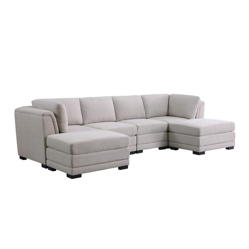 Goz Reversible U Sectional Sofa | 2 Ottomans | Beige Linen | 122"