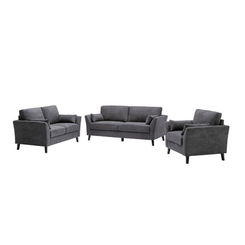 Otto 3pc Set Sofa, Loveseat, Chair with 6 Pillows, Dark Gray Woven