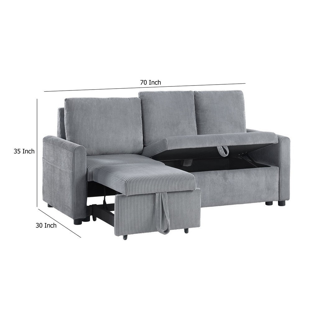 Swin Sofa w Pull Out Chaise and Storage | Gray Corduroy | 70’’ BM334772