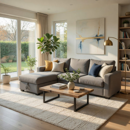 Nami Sleeper Sectional with Storage Chaise | Brown Flannel | 91"
