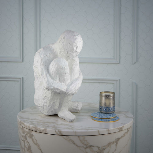 Roy Abstract Contemplative Man Figurine | White Resin Art | 27"