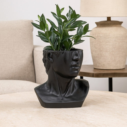 Kylz Decor Head Garden Planter | 23" | Wide Open Top | Black Resin