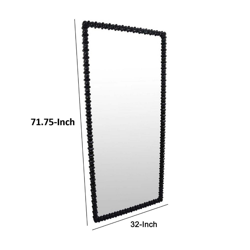 Perz Floor Mirror | 72’’ | Rectangular Shaped Black Beaded Wood Frame BM334812