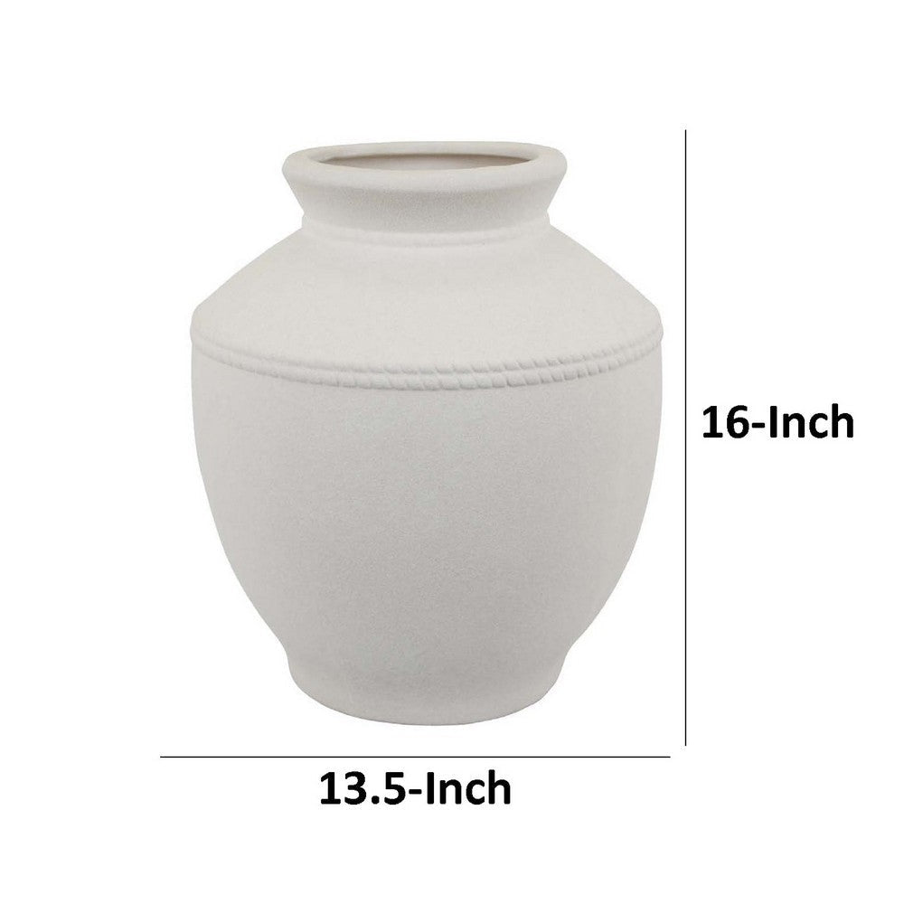 Modern Decorative Flower Vase | Textured White Ceramic 16’’ BM334836