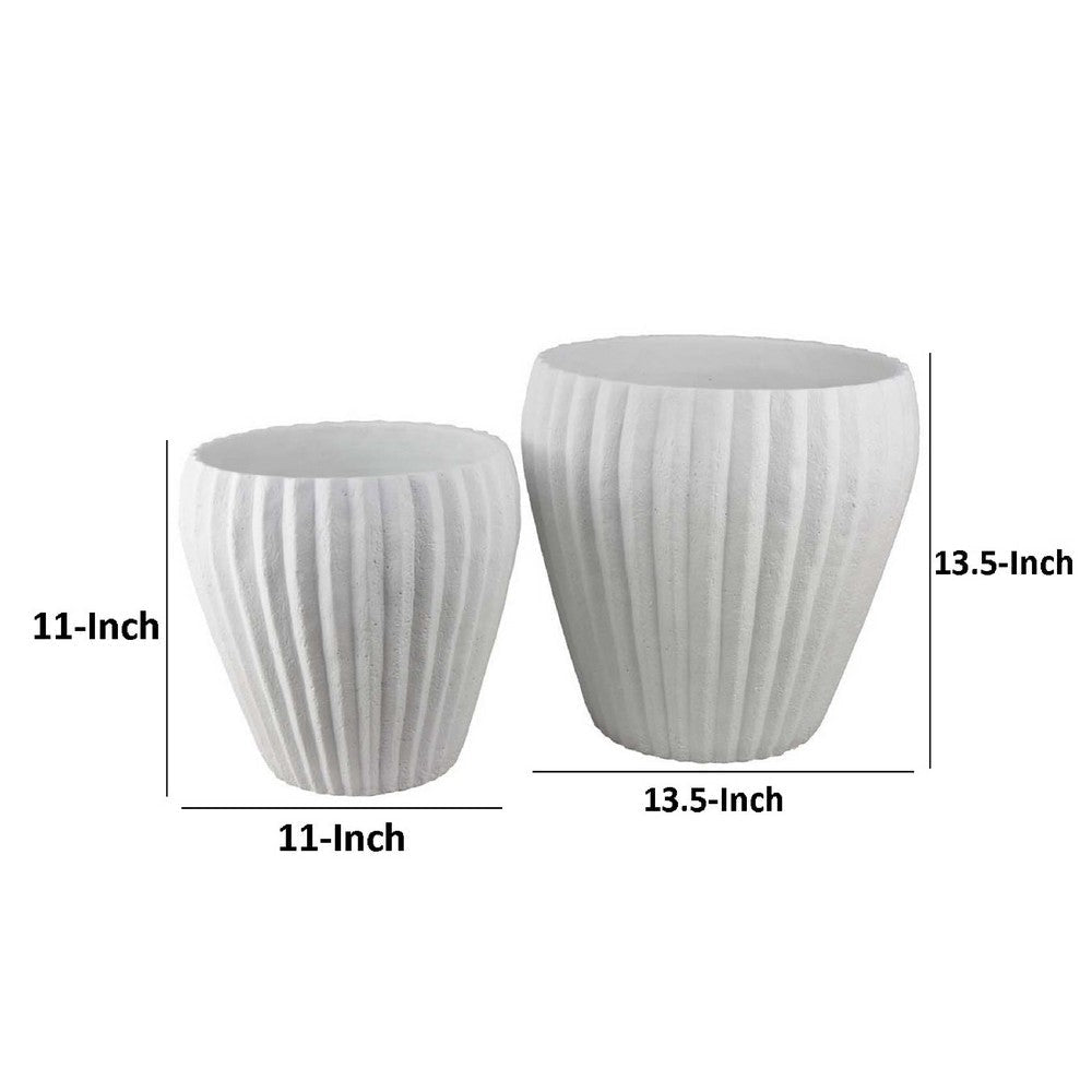Accent Bowl Planter Set of 2 | Ribbed Edges White Terracotta 14’’ 11’’ BM334842