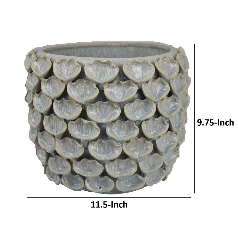 Decorative Textured Planter | Seashell Style 12’’ Gray Ceramic Body BM334868