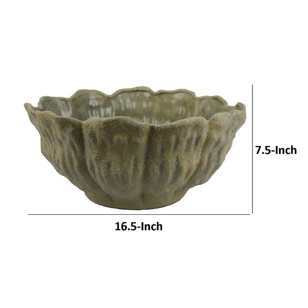 Bobo Decorative Bowl | Floral Design | 17’’ Olive Green Ceramic