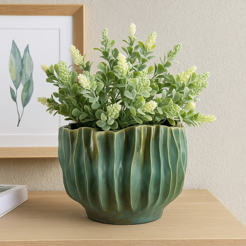 Esam Decorative Planter | Textured Ceramic Body | 19" Dark Blue