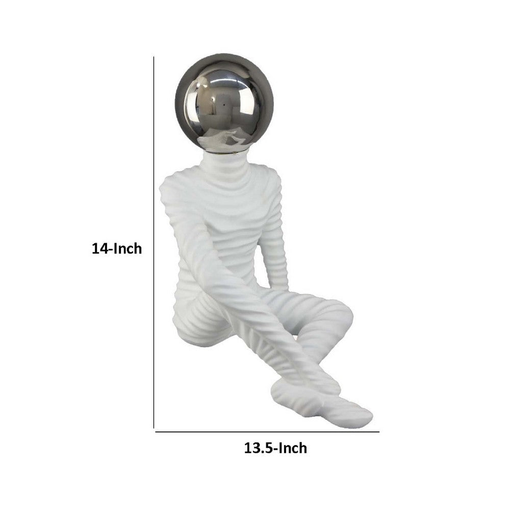 Accent Decor Statuette | 14’’ White Resin Body | Sitting Astronaut BM334896