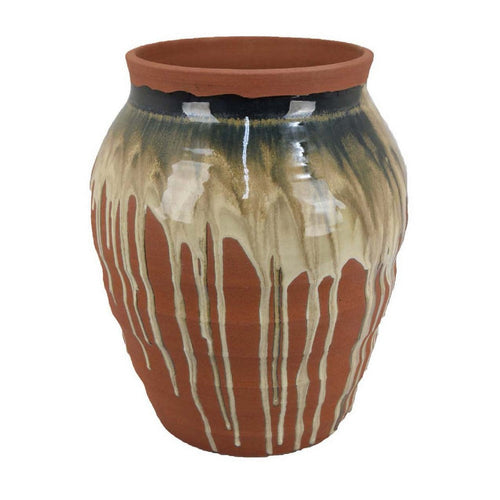 Hino Decorative Vase | Dripping Paint Texture | 13" Brown Ceramic