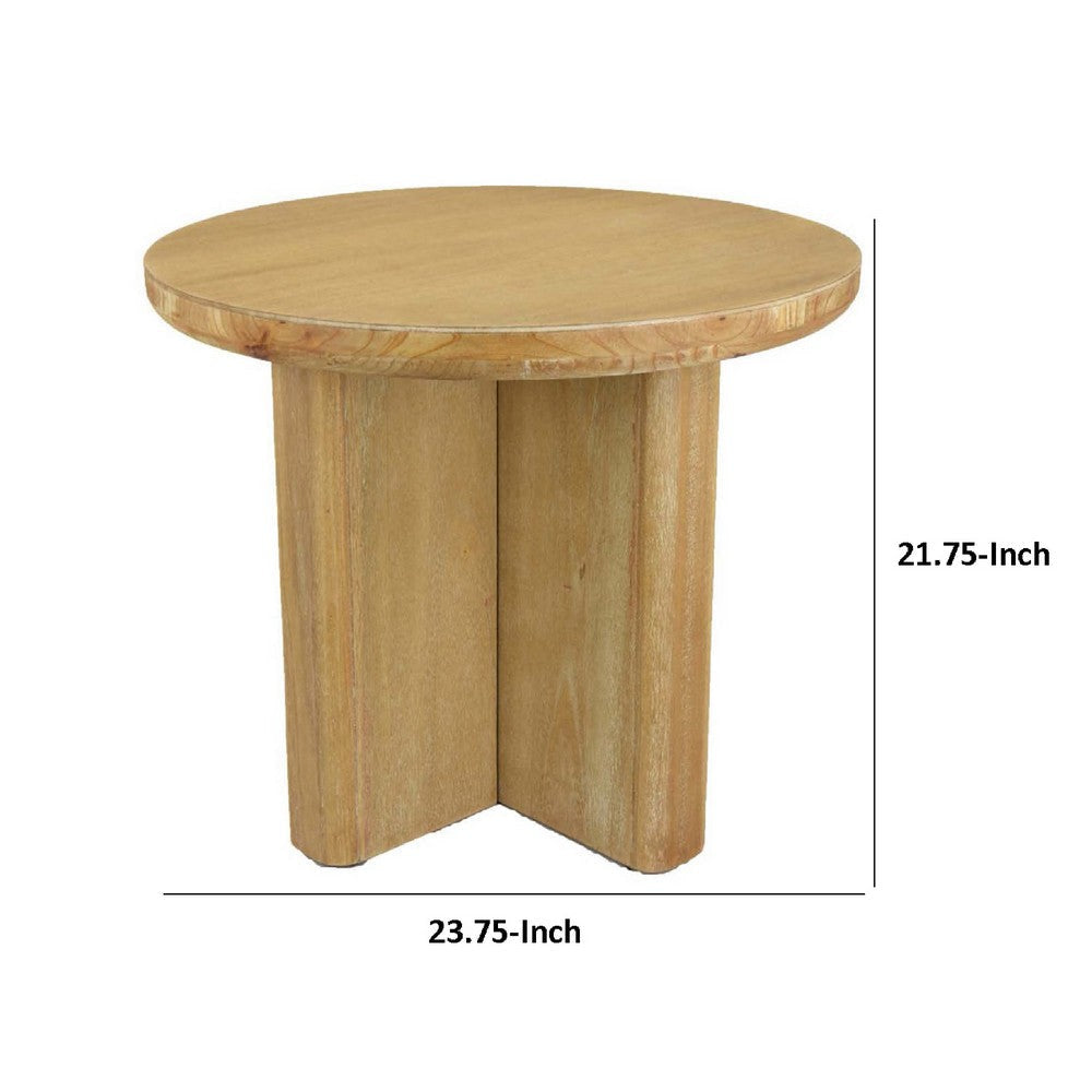 Round Side End Table | X Shaped Paneled Legs | 24’’ Brown Wood BM334913