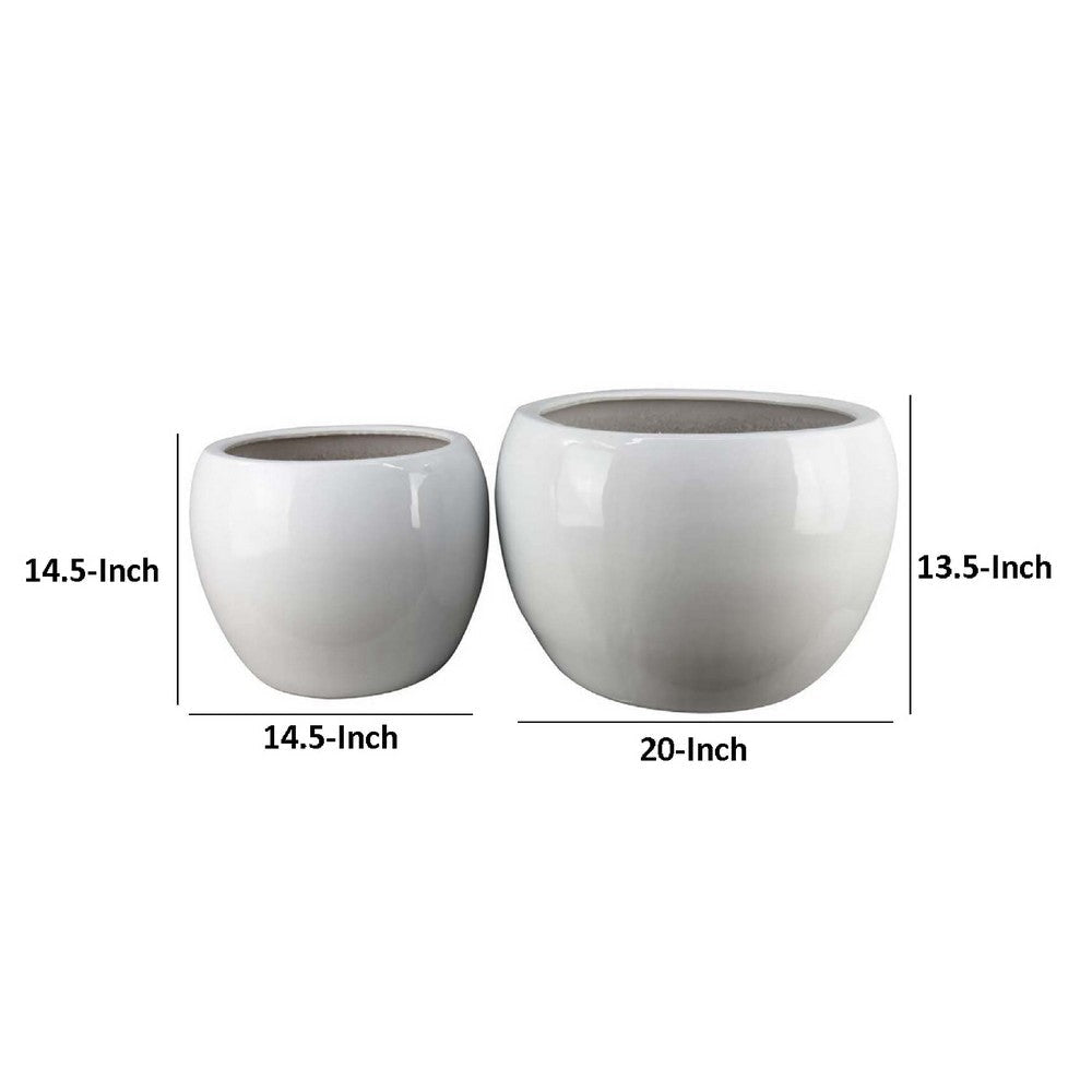Womy Wide Decorative Planters Set of 2 | Glossy White Ceramic 14 20’’ BM334942