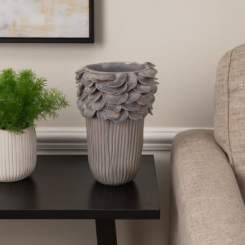 Kiana Decorative Vase | Gray Ceramic Flared Scales Rim Accent | 13"