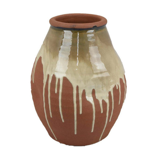 Accent Vase | Ceramic Drip Design Creamy Beige | Brown Ceramic | 12"