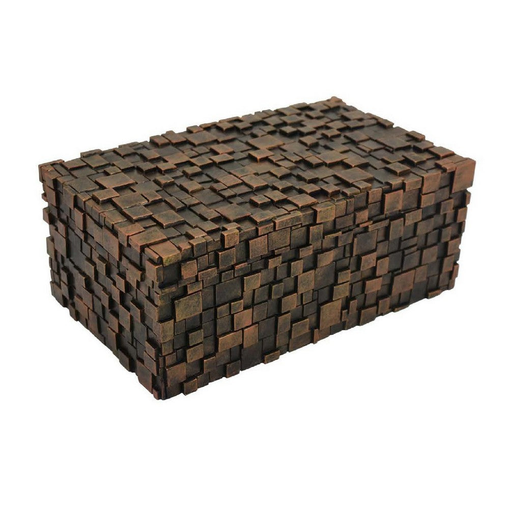 Lissa Decorative Storage Box | Brown Textured Resin Finish | 13"