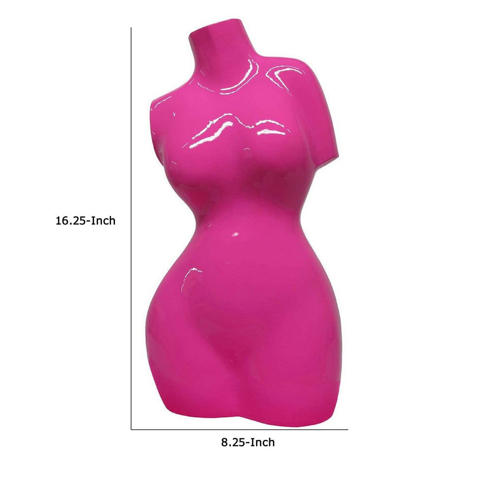 Female Torso Tabletop Decor | Bright Pink Resin Sculptural Bust 16’’ BM335001