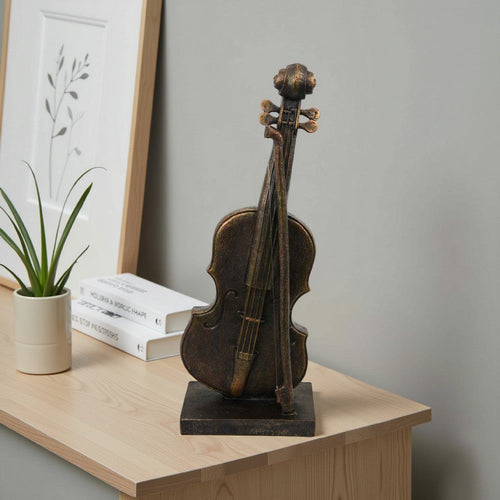 Violin Tabletop Decor | Dark Bronze Resin | Rectangular Base | 18"