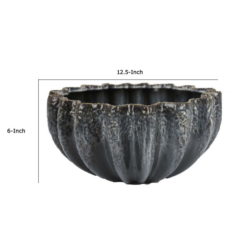 Decorative Bowl | Aqua Gray Ceramic | Fluted Scalloped Sides | 13’’ BM335008