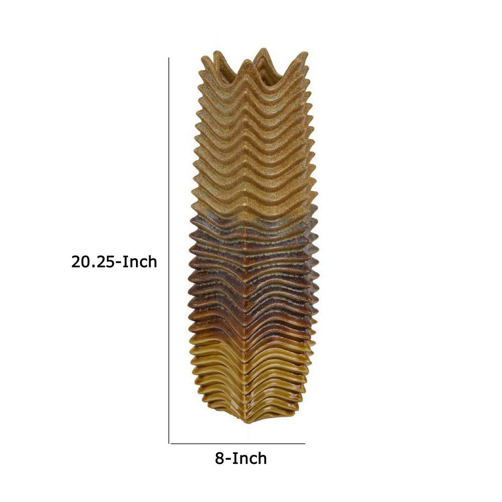 Decorative Vase | Brown | Gray Ceramic Undulating Pattern | 20’’ BM335018