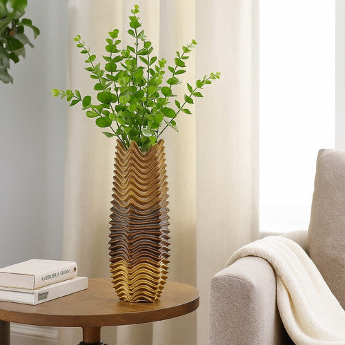 Decorative Vase | Brown | Gray Ceramic Undulating Pattern | 20"