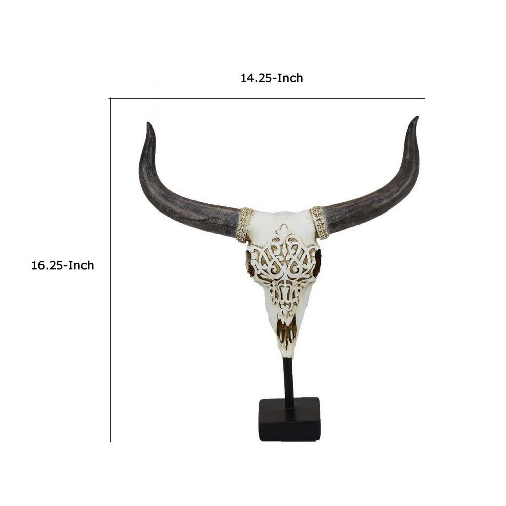 Animal Skull Tabletop Decor | Bone White and Black Resin | 16’’ BM335021