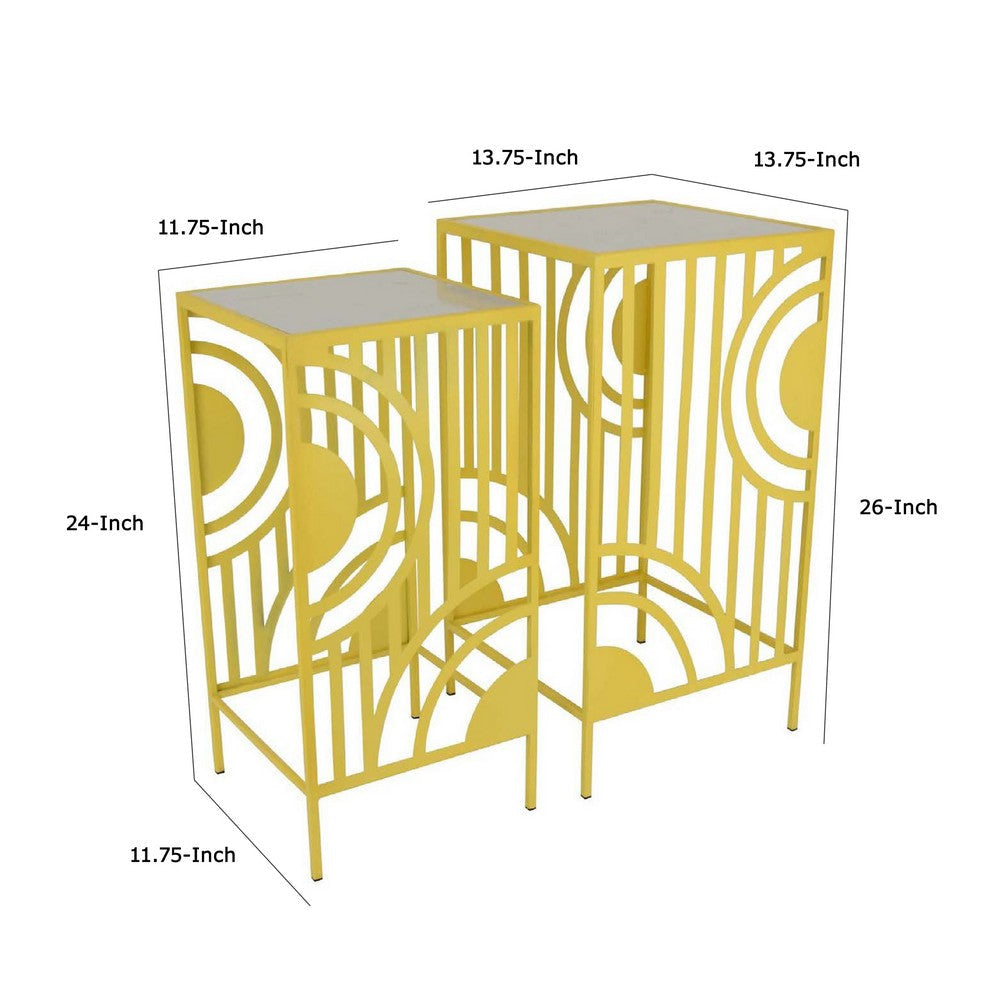 Percy Plant Stand Table Set of 2 | Marble Top | Gold Metal 26 | 24’’ BM335040