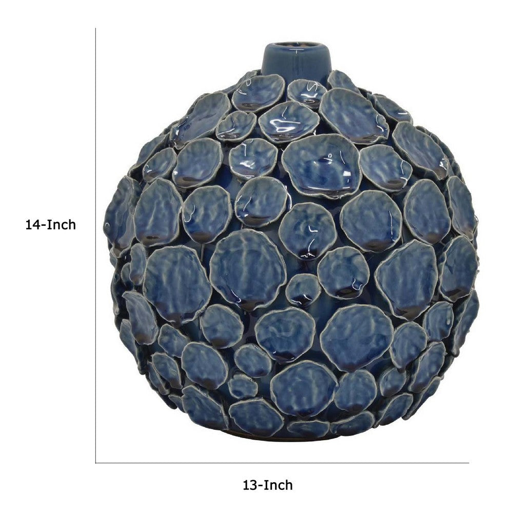 Remus Accent Vase with Raised Pebble Pattern | Glazed Blue Ceramic BM335046