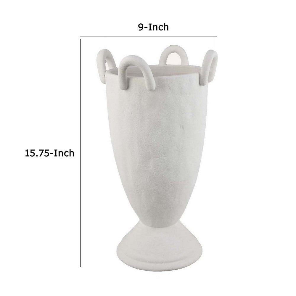 Fiji Accent Planter w Loop Handles | Pedestal White Ceramic 16’’ BM335079
