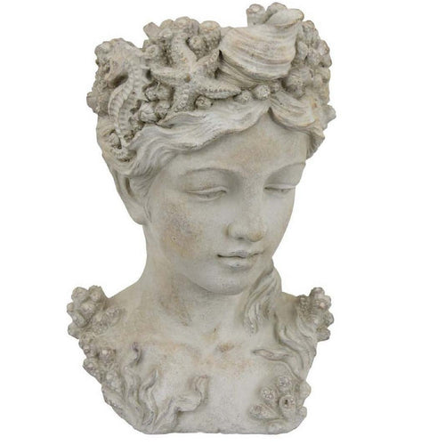 Lewis Bust Planter with Sea Life and Coral Patterns | White Terracotta