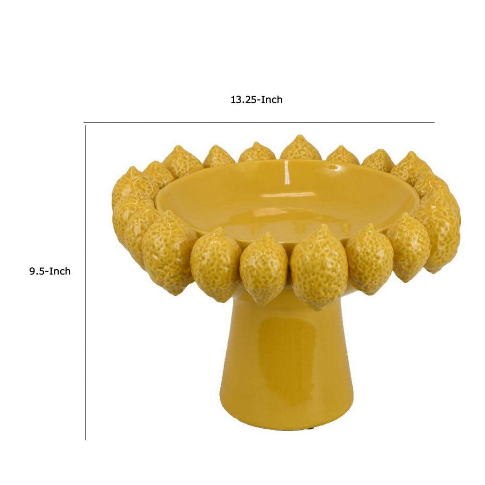 Rambo Decorative Bowl | Sculpted Lemon Motifs | Glazed Yellow Ceramic