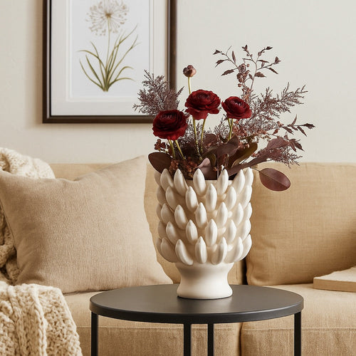 Joseph Accent Vase with Tiered Flame Accents | Ivory Ceramic 17"