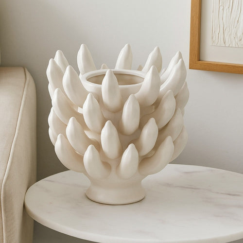 Joseph Accent Vase with Tiered Flame Accents | Ivory Ceramic 11"