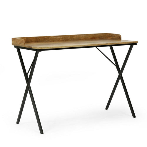 Console Table | Traylike Brown Wood Top | Black X Metal Frame | 42"