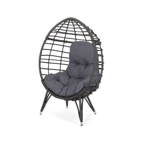 Accent Chair | Teardrop Handcrafted Woven Rattan | Gray Polyester