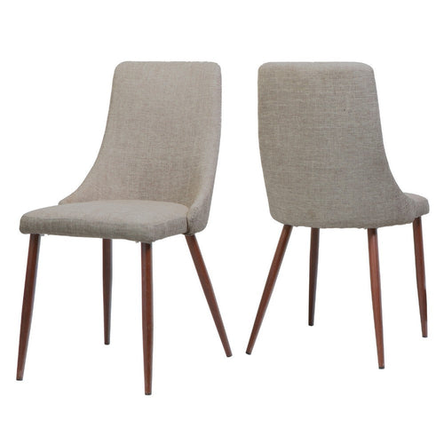 Dining Side Chair Set of 2 | Wheat Brown Fabric | Tapered Iron Legs