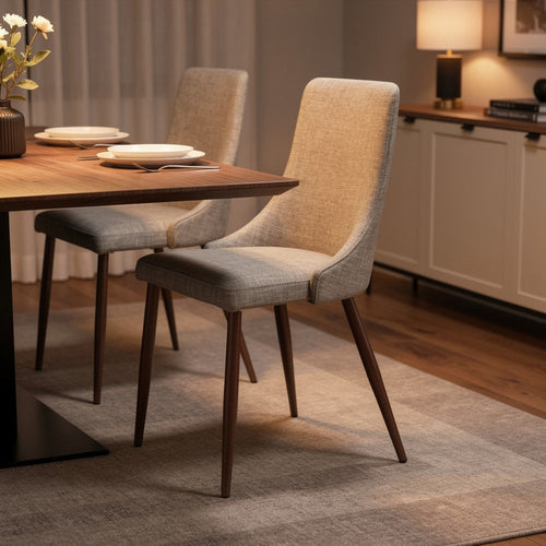 Dining Side Chair Set of 2 | Wheat Brown Fabric | Tapered Iron Legs