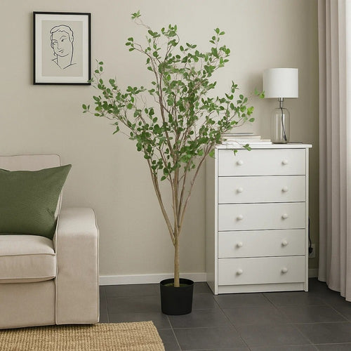 Deso Faux Milan Leaf Bonsai | Realistic Rich Green Oval Leaves 59"