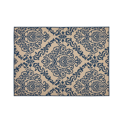 Ira 5 x 7 Outdoor Small Area Rug | Beige Blue Floral Medallion Pattern