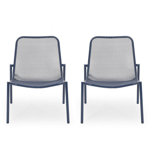 Kery 2pc Outdoor Side Chair Set | Navy Blue Mesh Metal Stackable Frame