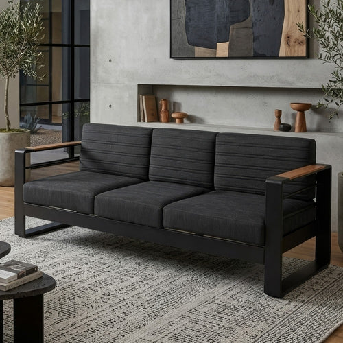 Vinia 3 Seater Outdoor Sofa | Plush Cushions | 77" Black Aluminum
