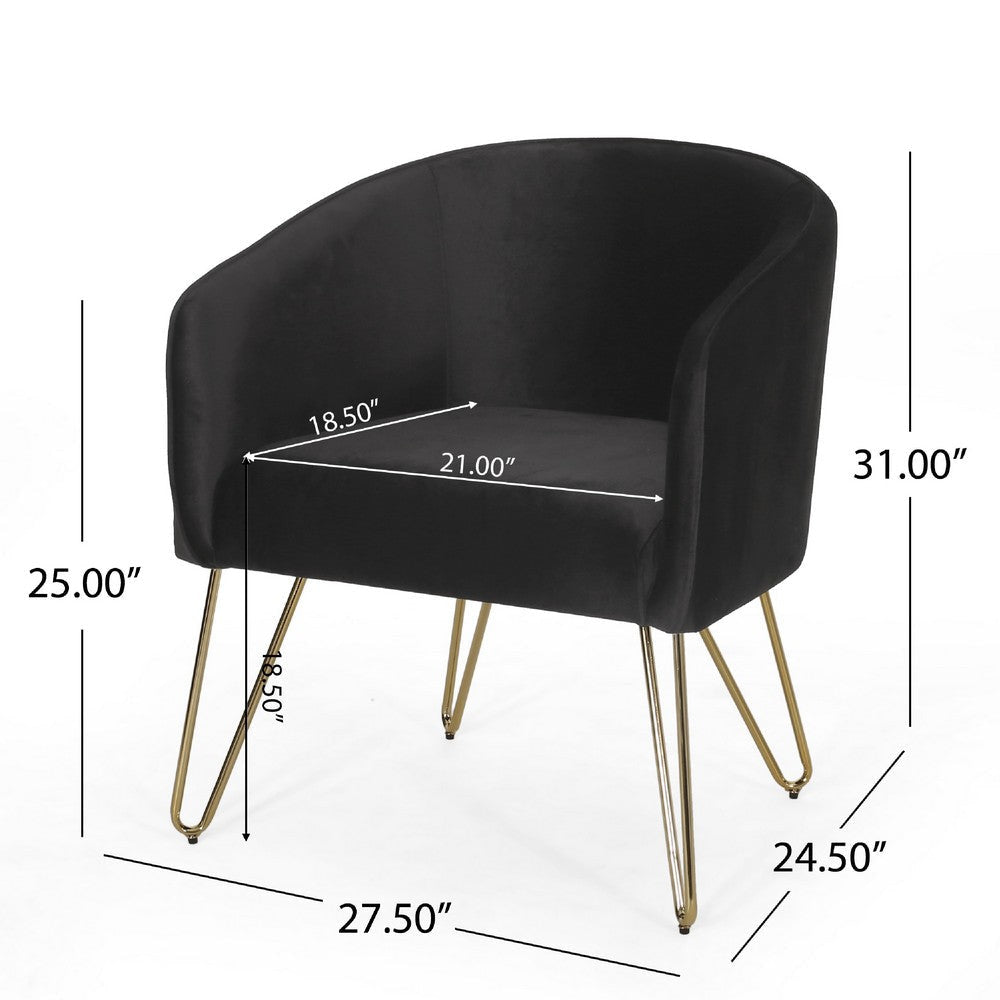 Anya Lounge Armchair | Gold Hairpin Legs | Curved Round Black Velvet BM335187