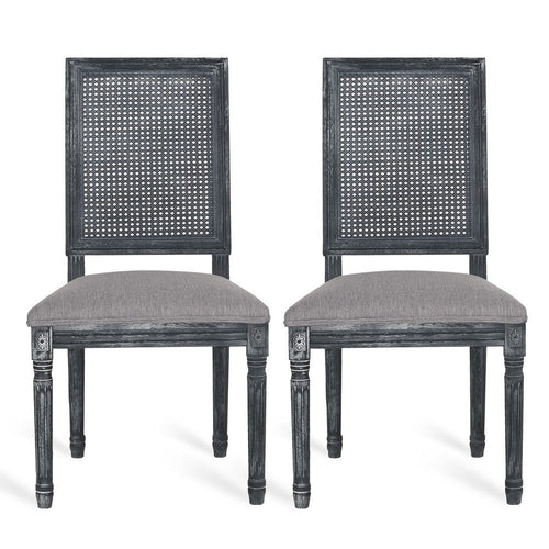 Roco Dining Chair Set of 2 | Cane Backrest | Fluted Legs | Gray Fabric