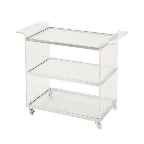 Manya Rolling Bar Cart | Tempered Glass Shelves | Clear Acrylic White