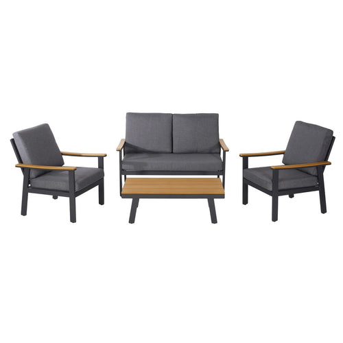Vanie 4pc Outdoor Set with Loveseat, Chairs, and Table | Gray Olefin