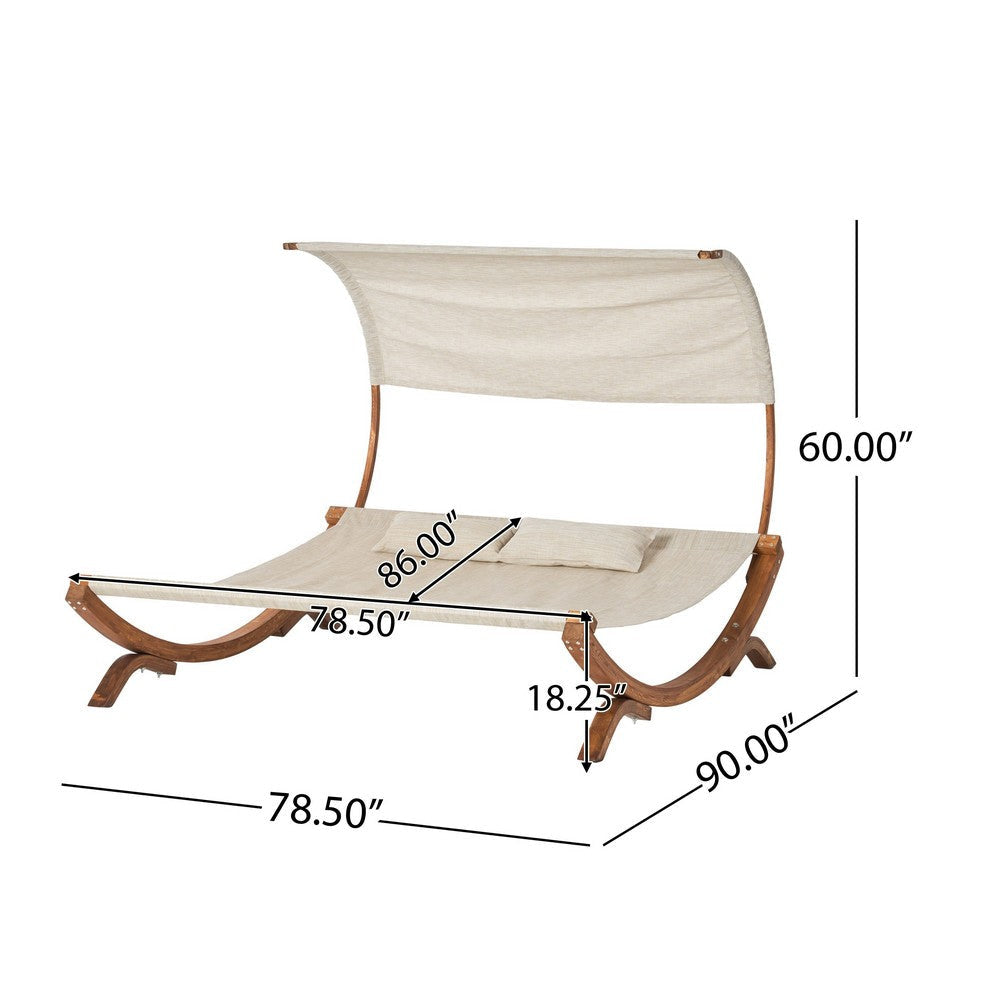 Akki Modern Sunbed with Removable Canopy | Teak Wood and Beige Fabric BM335207