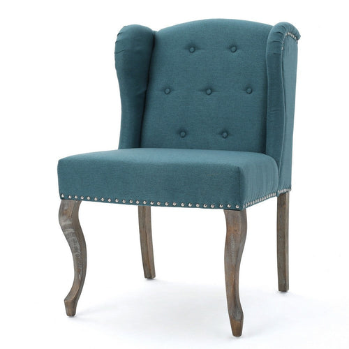 Zynx Accent Chair | Rubberwood Cabriole Legs | Button Tufted Teal Blue